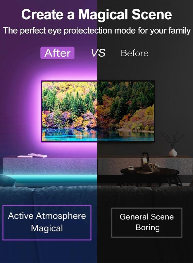 كوميسوباو أضواء LED بطول 5 أمتار، أضواء LED لشاشات التلفزيون RGB من 32 إلى 60 بوصة، إضاءة خلفية، مزامنة الموسيقى، تحكم عبر البلوتوث، تطبيق، وجهاز تحكم عن بعد، تعمل بمنفذ USB، مناسبة لغرف النوم والمعيشة وإضاءة خلفية التلفزيون - Image 3